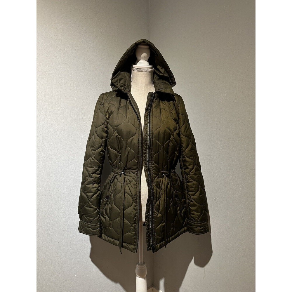 French Connection Olive Green Quilted Women's Coat Removable Hood  Small